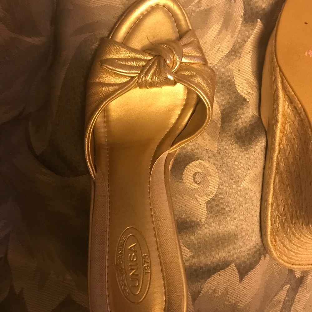 Gold Rope Canvas Wedge Sandals - Picture 4 of 7